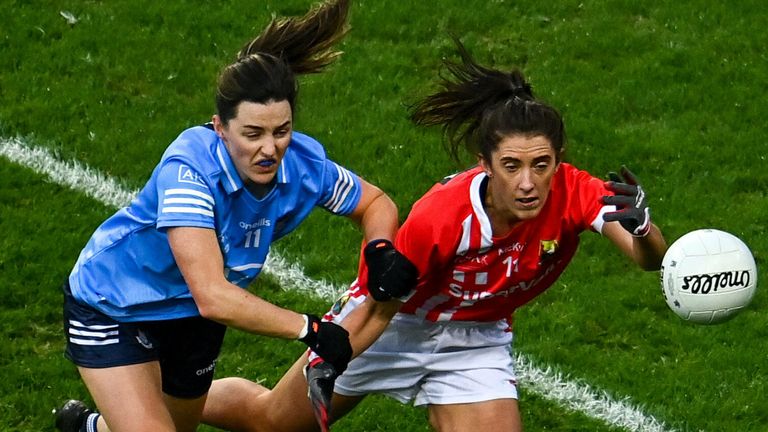 20 December 2020; Ciara O'Sullivan of Cork in action against Lyndsey Davey of Dublin during last year's All-Ireland final