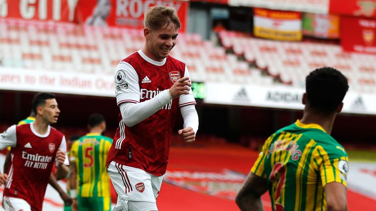 Emile Smith Rowe celebrates after giving Arsenal the lead