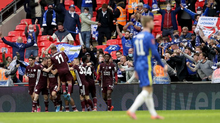 Youri Tielemans celebrates his FA Cup final goal