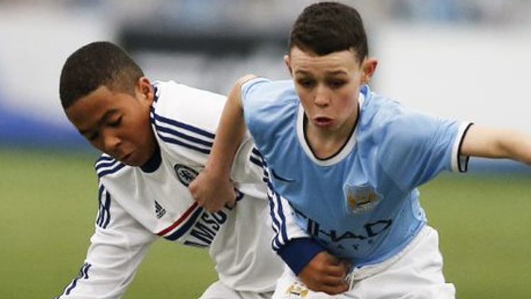 Phil Foden is tackled by Reece James during a Premier League U14 National Tournament in 2014. Credit: Premier League