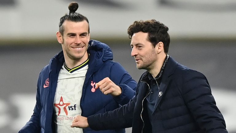 Gareth Bale shares his delight with interim boss Ryan Mason