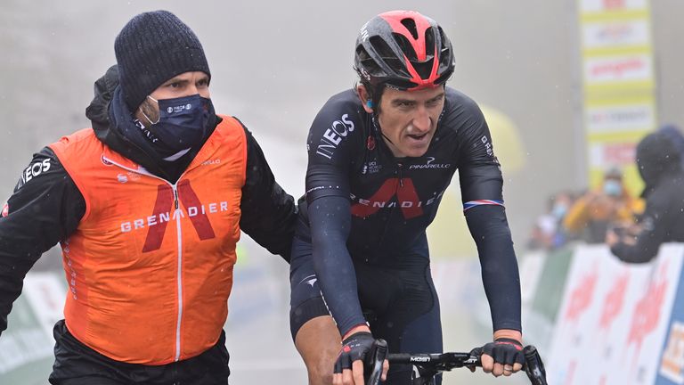 Geraint Thomas pictured after his fall during stage 4 of the Tour de Romandie (AP)
