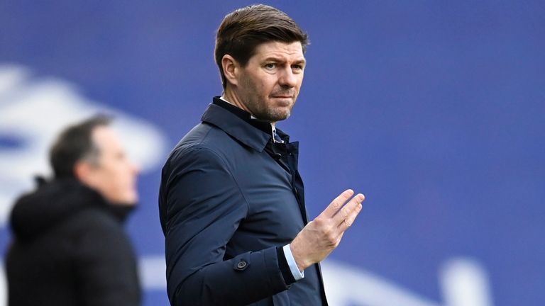 GLASGOW, SCOTLAND - FEBRUARY 21: Rangers manager Steven Gerrard during a Scottish Premiership match between Rangers and Dundee United at Ibrox on February 21, 2021, in Glasgow, Scotland (Photo by Rob Casey / SNS Group)