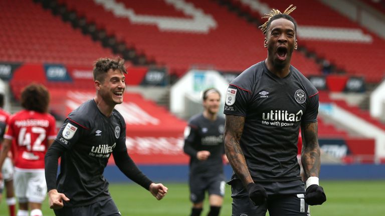 Brentford's Ivan Toney celebrates scoring his side's first goal of the game