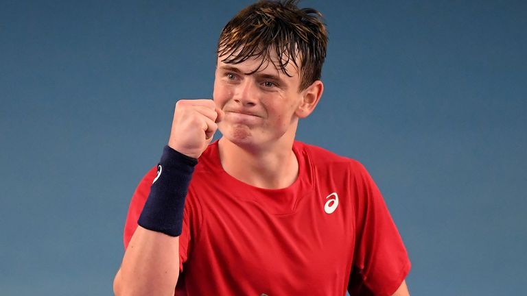 Jack Pinnington Jones celebrates during Day One of Week Two of the British Tour at The National Tennis Centre on July 09, 2020 in London, England. (Photo by Alex Davidson/Getty Images for LTA)