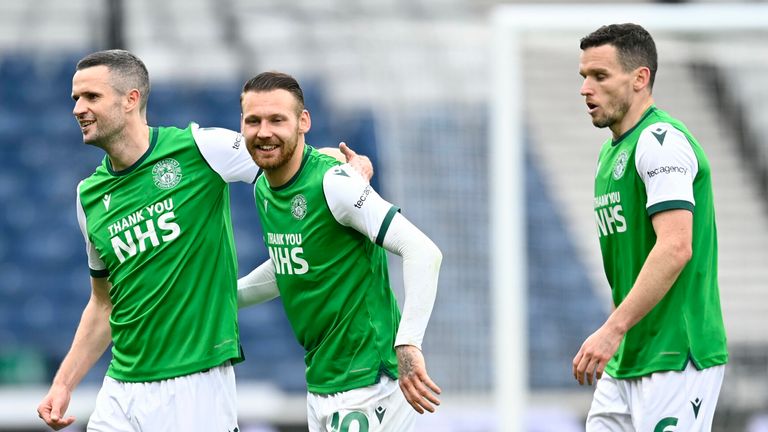 Jamie Murphy and Martin Boyle celebrate at full time