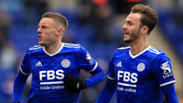 Leicester's Jamie Vardy and James Maddison in the new kit