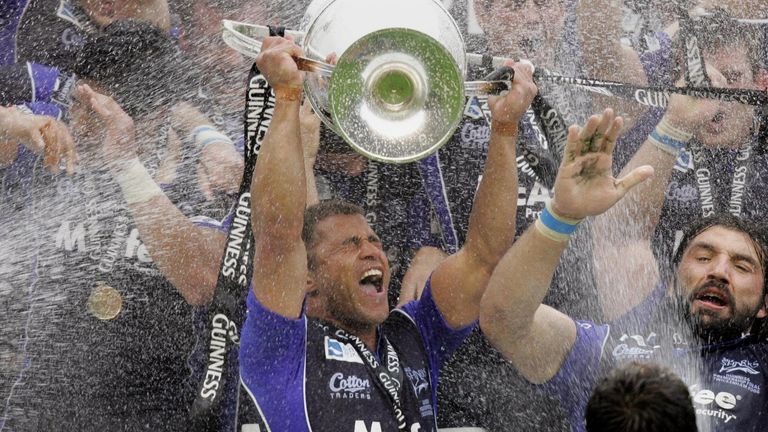 RUGBYU Final
Sale captain Jason Robinson lifts the Guinness Premiership trophy after defeating Leicester 45-20 in the final at Twickenham.