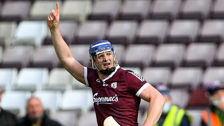 Joe Canning celebrates a late point against Limerick