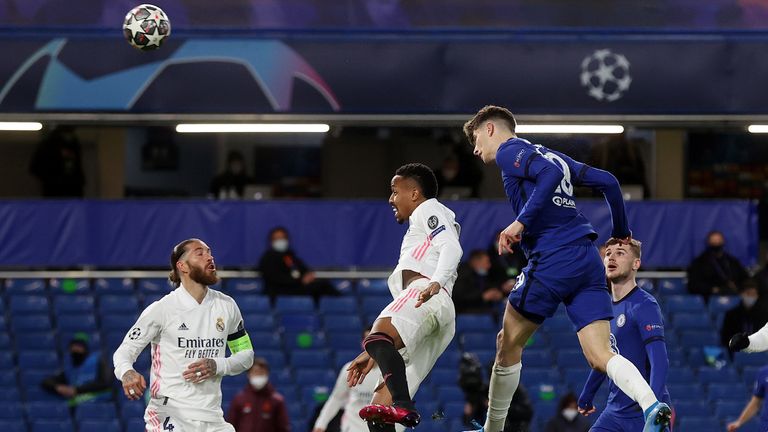 Chelsea missed several huge chances in the second half, including this Kai Havertz header off the bar