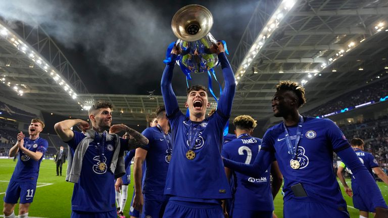 Match-winner Kai Havertz lifts the trophy