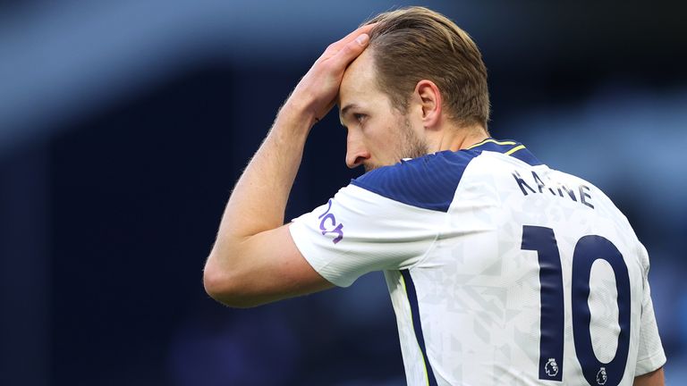 Harry Kane shows the strain during Tottenham's defeat to Aston Villa