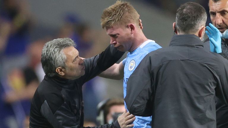 Kevin De Bruyne was in tears as he came off injured after a collision with Antonio Rudiger