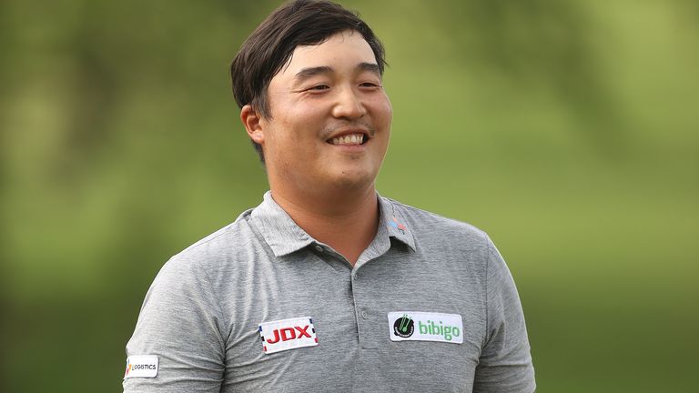 K.H. Lee of South Korea celebrates after winning the AT&T Byron Nelson at TPC Craig Ranch on May 16, 2021 in McKinney, Texas. Lee won the AT&T Byron Nelson playing -25 in the tournament. (Photo by Matthew Stockman/Getty Images)