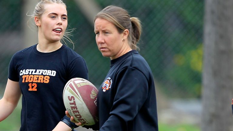 Picture by Chris Mangnall/SWpix.com - 28/04/2019 - Rugby League - Women's Super League - Castleford Tigers v Leeds Rhinos - the Mend A Hose Jungle, Castleford, England -
Castleford's Manager Head Coach Lindsay Anfield