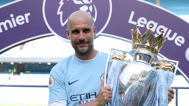 Pep Guardiola and his Manchester City side will be presented with the Premier League trophy after the game against Everton