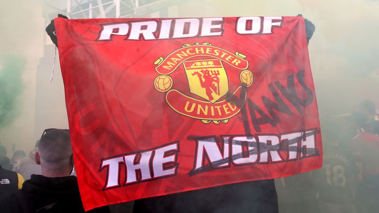 Supporters gather outside Old Trafford in protest at the club&#39;s owners, , The Glazers