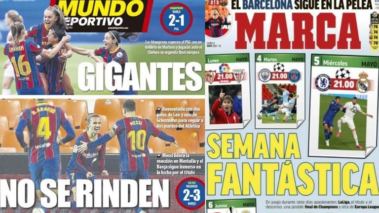 &#39;No Surrender&#39; reports Mundo Deportivo after Barcelona&#39;s dramatic win over Valencia while Marca heralds the &#39;Fantastic Week&#39;