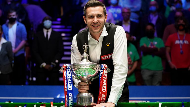 England's Mark Selby posses for photos after winning the the Betfred World Snooker Championships 2021 at The Crucible, Sheffield. Picture date: Monday May 3, 2021.