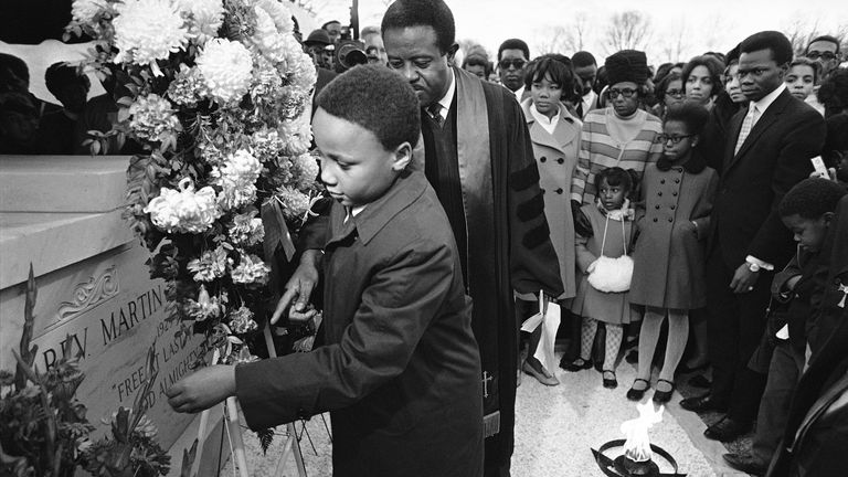 Martin Luther King III, son of the slain civil rights leader, Martin Luther King Jr., places a wreath at Dr. King’s tomb in Atlanta, Ga., Wednesday, Jan. 16, 1969, at the conclusion of day-long ceremonies commemorating his 40th birthday.