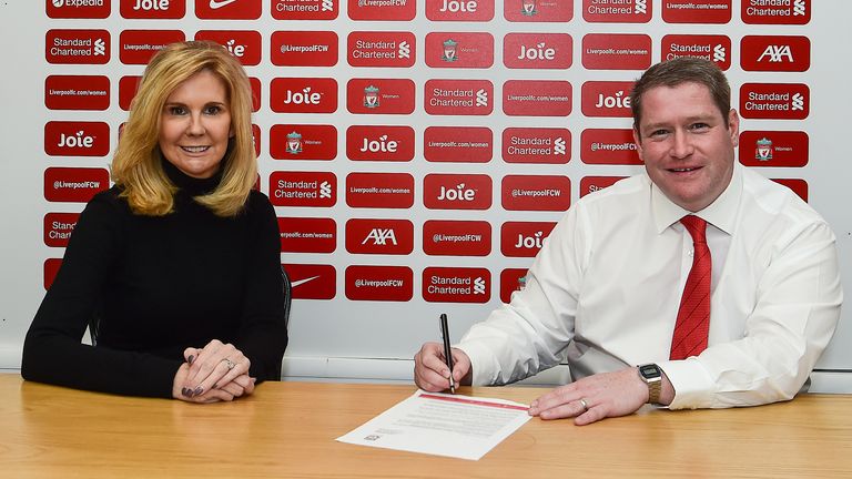 Matt Beard, pictured here with LFC Women executive director Susan Black, has returned to become the team's manager