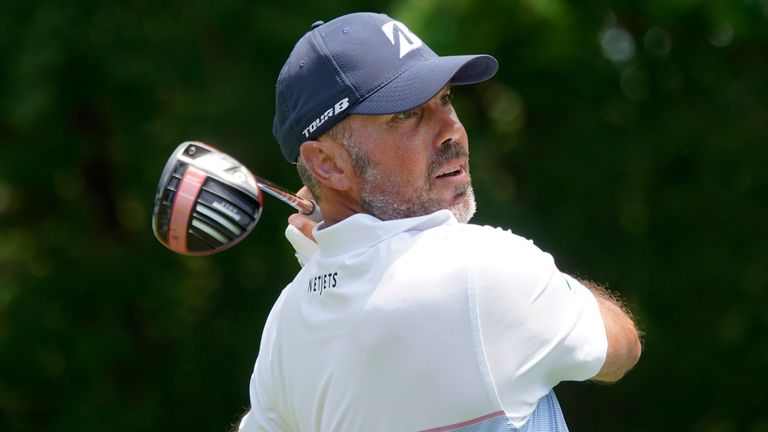 Matt Kuchar watches his tee shot on the second hole during the third round of the AT&T Byron Nelson