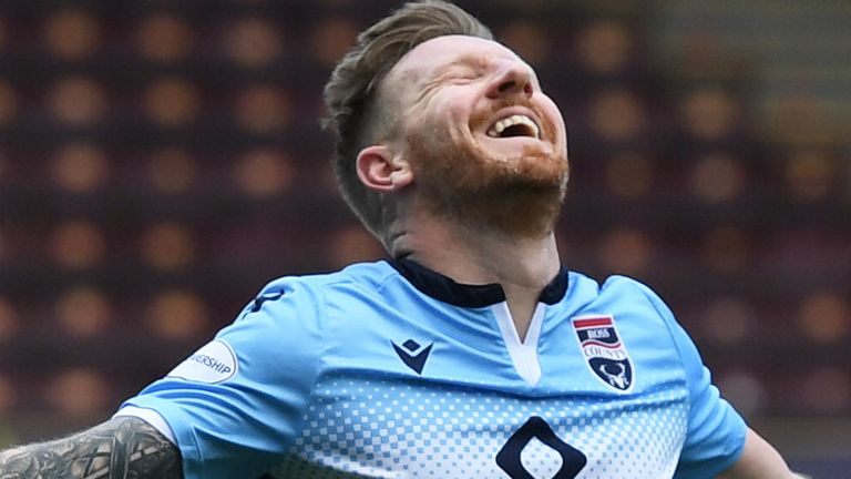 MOTHERWELL, SCOTLAND - MAY 16: Ross County's Michael Gardyne celebrates putting his side 2-1 ahead during the Scottish Premiership match between Motherwell and Ross County  at Fir Park, on May 16, 2021, in Motherwell, Scotland. (Photo by Ross MacDonald / SNS Group)