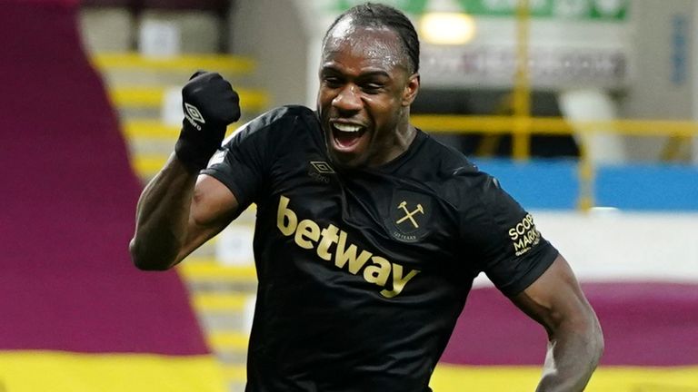 Michail Antonio celebrates scoring against Burnley