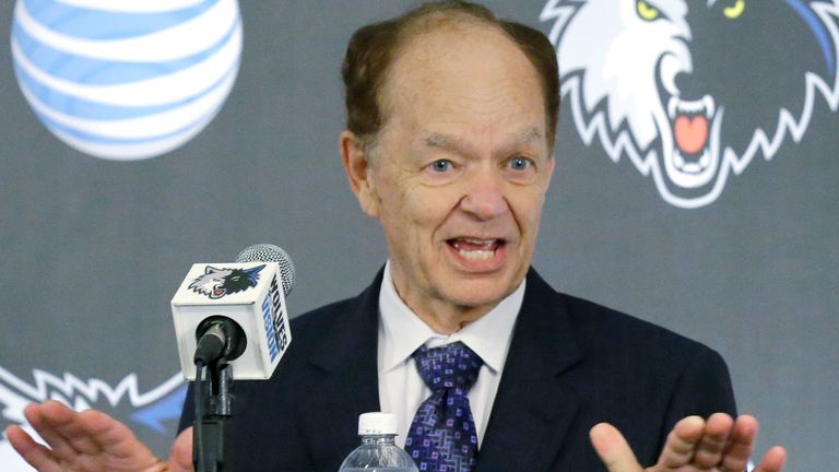 Minnesota Timberwolves team owner Glen Taylor speaks in Minneapolis. 