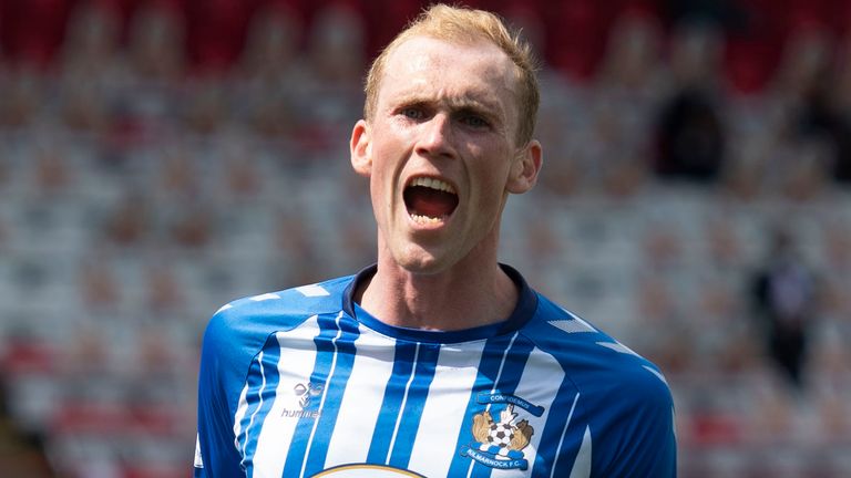 HAMILTON, SCOTLAND - MAY 16: Kilmarnock's Mitch Pinnock celebrates making it 2-0 during the Scottish Premiership match between Hamilton and Kilmarnock at the FOYS Stadium, on May 16, 2021, in Hamilton, Scotland. (Photo by Craig Foy / SNS Group)