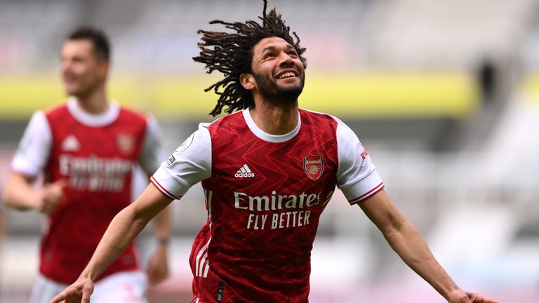 Arsenal's Mohamed Elneny celebrates after scoring against Newcastle