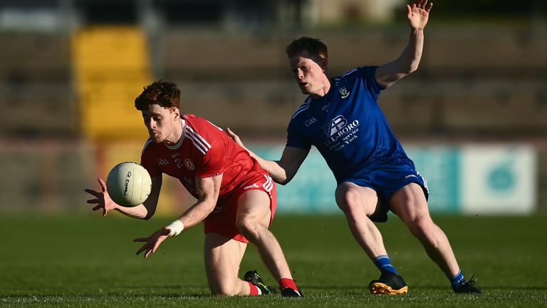 Conor Meyler of Tyrone in action against Ryan McAnespie of Monaghan