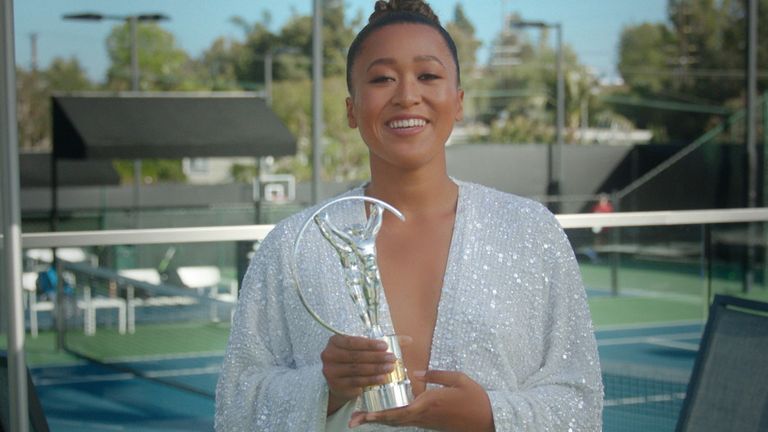 Naomi Osaka speaks after winning the Laureus World Sportswoman of the Year Award during the Laureus World Sports Awards 2021 Virtual Award Ceremony. (Photo by Handout/Laureus via Getty Images)