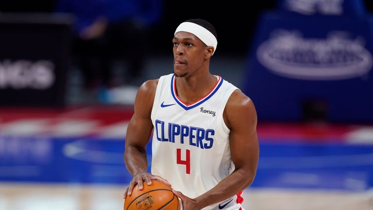 Los Angeles Clippers guard Rajon Rondo plays during an NBA basketball game, Wednesday, April 14, 2021, in Detroit. (AP Photo/Carlos Osorio)


