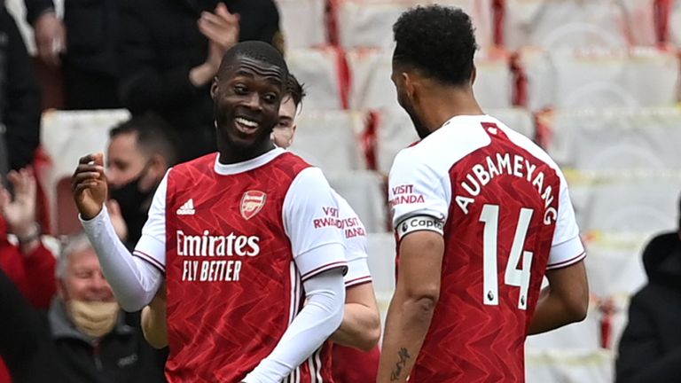 Nicolas Pepe celebrates after giving Arsenal the lead