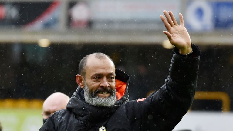 Nuno Espirito Santo waves goodbye to the Wolves fans at Molineaux