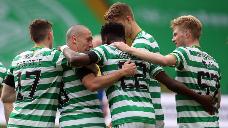 Celtic's Odsonne Edouard celebrates scoring the second goal against St Johnstone 