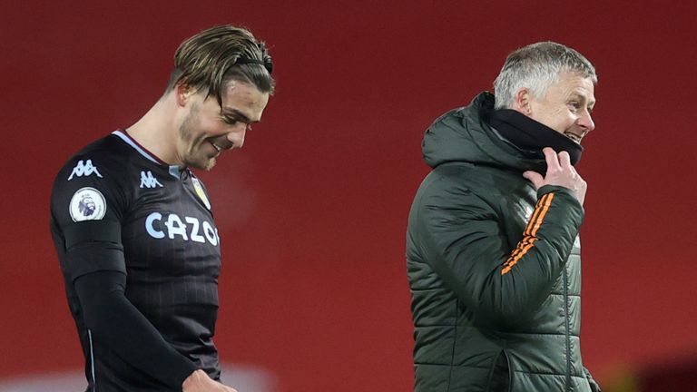 Jack Grealish speaks to Ole Gunnar Solskjaer earlier this season