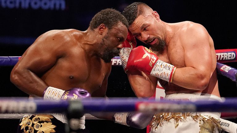 *** FREE FOR EDITORIAL USE ***.Derek Chisora vs Joseph Parker, Heavyweight Contest..1 May 2021.Picture By Dave Thompson Matchroom Boxing