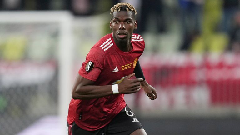 Paul Pogba in action for Manchester United in the Europa League final