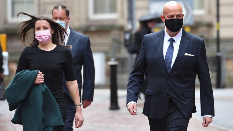 West Mercia Police constables Benjamin Monk (right) and Mary Ellen Bettley-Smith (left) arrive at Birmingham Crown Court