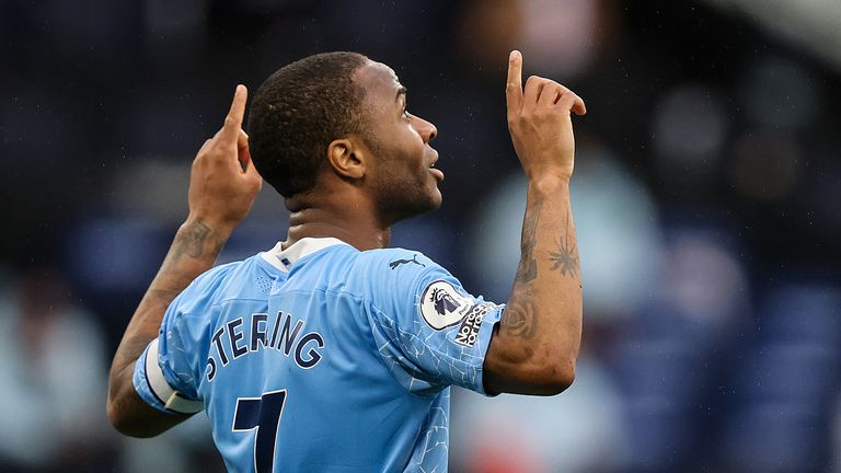 Raheem Sterling celebrates after making it 1-0