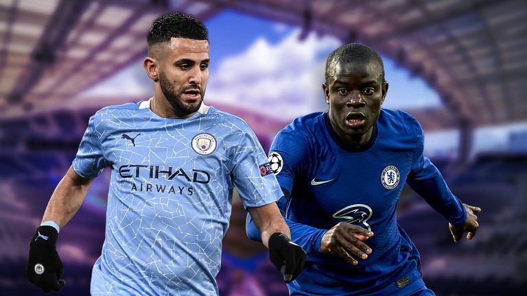 Manchester City's Riyad Mahrez and Chelsea's N'Golo Kante 