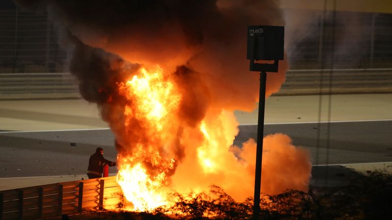 AP - Grosjean's car burst into flames