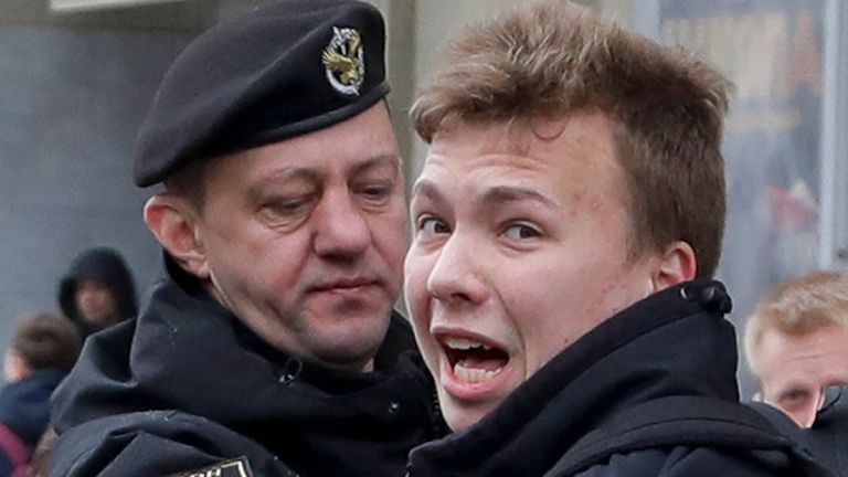 Roman Protasevich being detained by Belarusian authorities in Minsk, 2017 (AP)