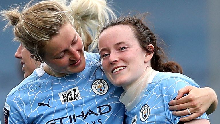 Rose Lavelle (right) scored in her final appearance for City on Saturday (PA)