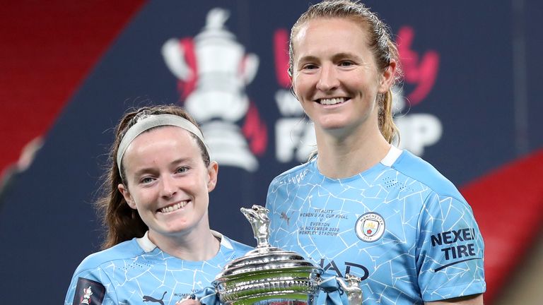 Rose Lavelle (left) and Sam Mewis will not return to Manchester City next season (AP)