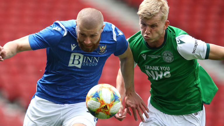 St Johnstone v Hibernian - Scottish Cup - Final - Hampden Park
St Johnstone's Shaun Rooney (left) and Hibernian's Josh Doig battle for the ball during the Scottish Cup final match at Hampden Park, Glasgow. Picture date: Saturday May 22, 2021.