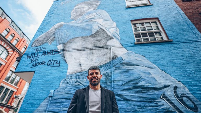 A mural of Sergio Aguero's famous 93:20 moment has been painted on the side of a building in Manchester's Northern Quarter.