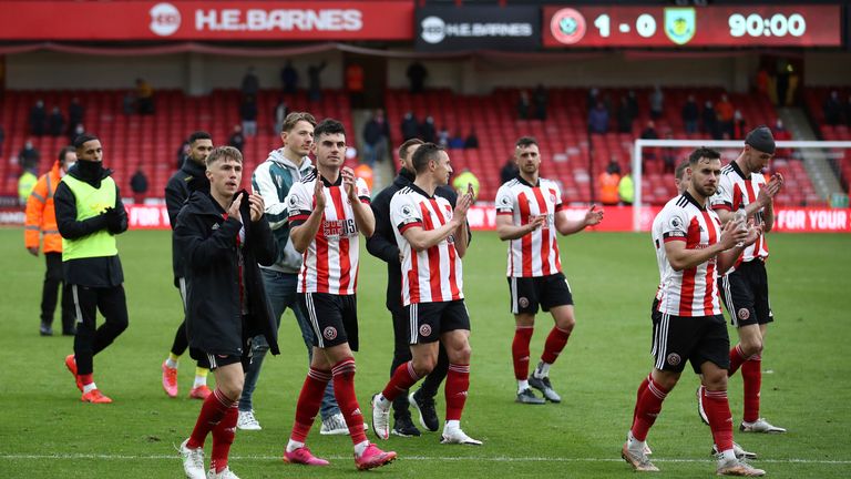 Sheffield United salute returning fans from Bramall Lane as they bow out of the Premier League